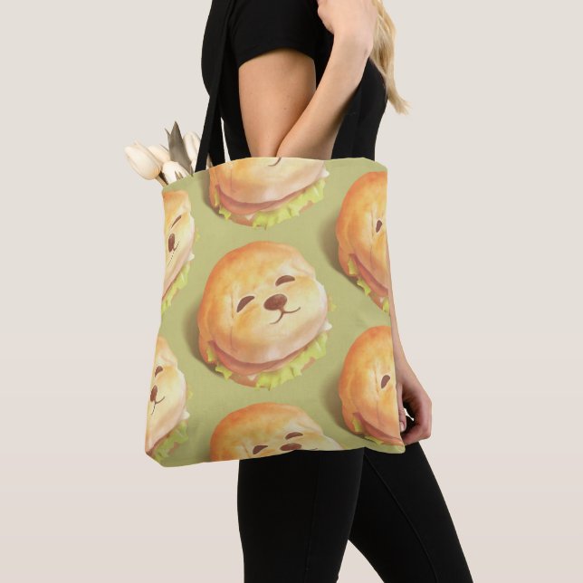 Tote Bag Adorable Motif de hamburger visage chien (De près)