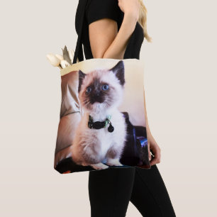 Tote Bag Adorable photo de chaton siamois masqué bleu teint