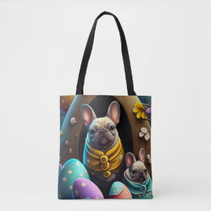 Tote Bag Adorable Pug avec des œufs de Pâques Un thème fest