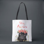 Tote Bag Adorable Séjour Awesome Carlin Aquarelle Couronne<br><div class="desc">Ce design adorable incorpore du carlin noir mignon,  des fleurs d'aquarelle et des éléments botaniques. Grand design pour le fourre-tout mignon</div>