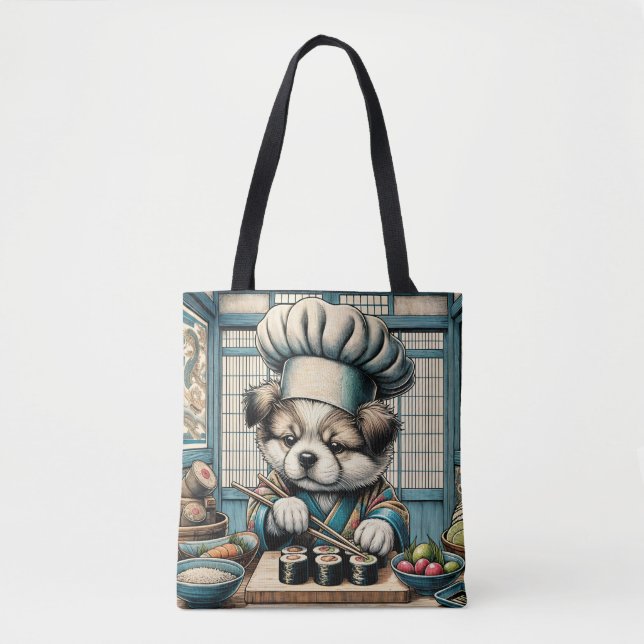 Tote Bag Adorable Sushi Chef Chiot (Devant)