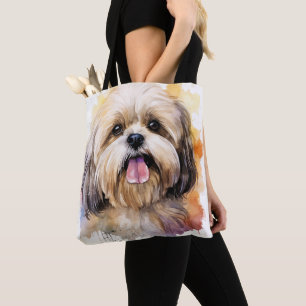 TOTE BAG ADORABLE WATERCOLOR LHASA APSO CHIEN