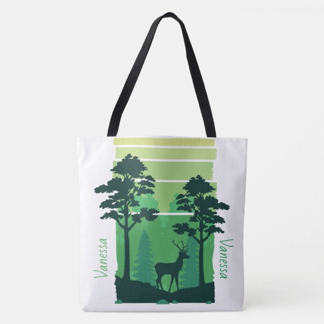 Tote Bag Adorables Cerf Dans Forêt Verte Custom (Devant)