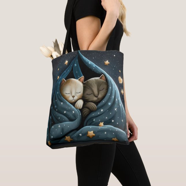 TOTE BAG ADORABLES CHATONS DORMANT DANS DES COUVERTURES SOU (De près)
