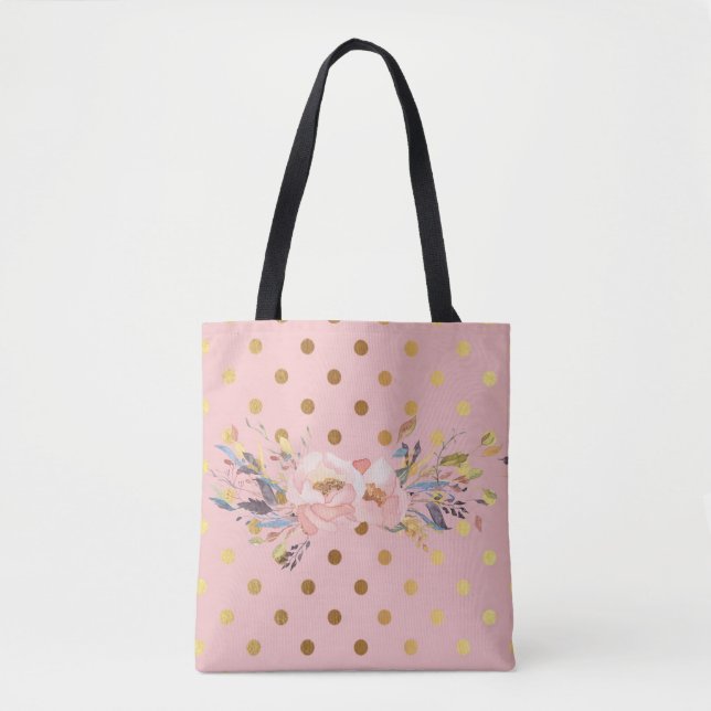 Tote Bag Adorables Faux Gold Points Fleuri (Devant)