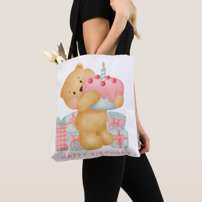 Tote Bag Adorables Joyeux Anniversaire Petit Ours (De près)