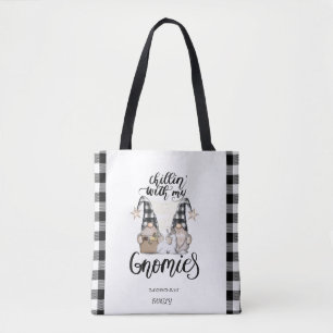 Tote Bag Adorables petits gnomes à carreaux noir buffle