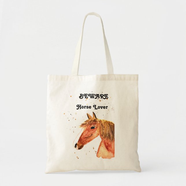 Tote Bag adoratrice de cheval fille d'aquarelle moderne fil (Devant)