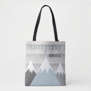 Tote Bag Adventure Await Mountain Wooden