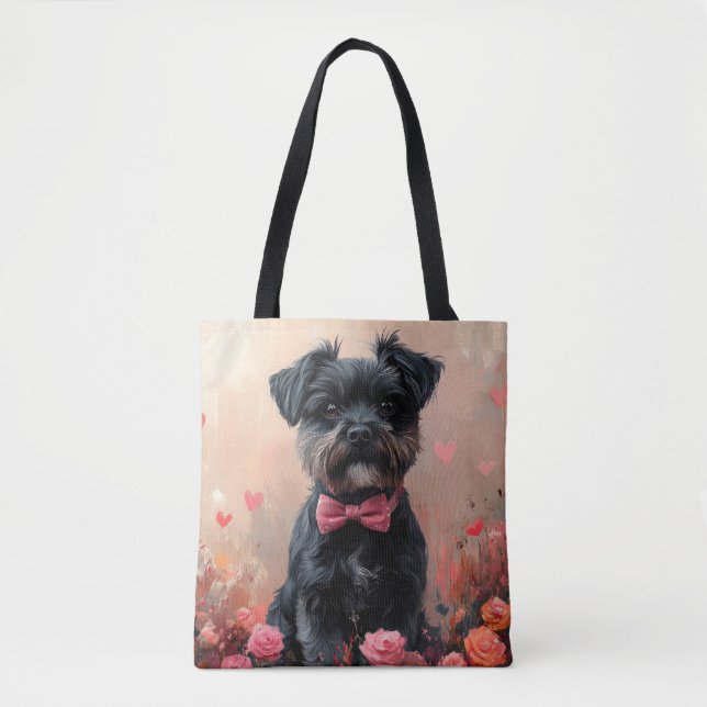 Tote Bag Affenpinscher avec des roses - Saint-Valentin (Devant)