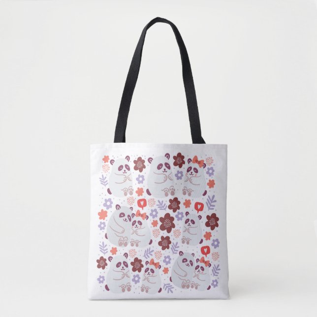 Tote Bag affiche carré avec de mignons couples de pandas en (Devant)