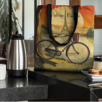 Tote Bag Affiche de voyage à vélo, Paris personnalisable
