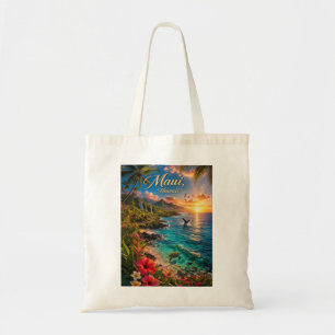 Tote Bag Affiche de voyage de la côte tropicale de Maui Haw