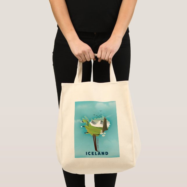 Tote Bag Affiche de voyage illustration carte de l'Islande. (Devant (produit))