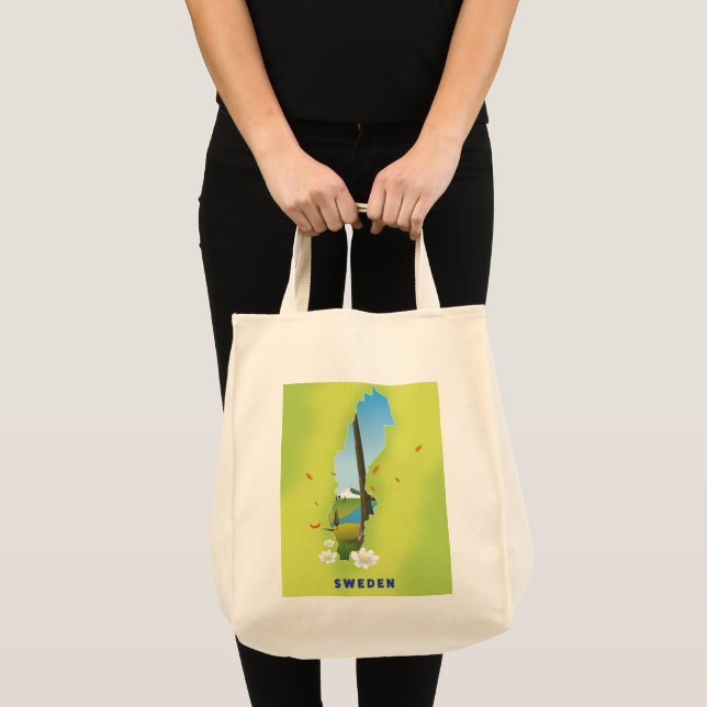 Tote Bag Affiche de voyage illustrée carte de Suède. (Devant (produit))