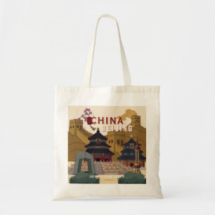 Tote Bag Affiche de voyage Pékin Chine Illustration vinta