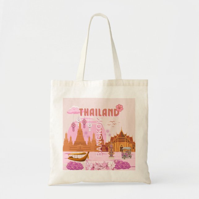 Tote Bag Affiche de voyage rétro boho Bangkok Thaïlande (Devant)