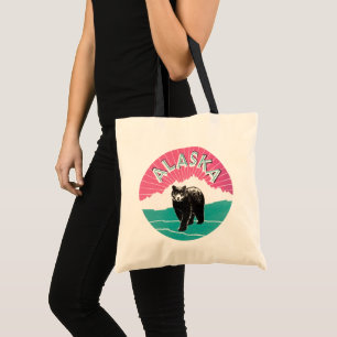 Tote Bag Affiche de voyage vintage, ours noir d'Alaska dans