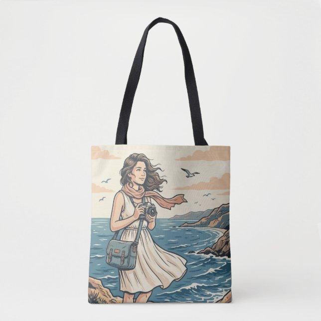 Tote Bag Affiche illustrée de photographie de voyage côtièr (Devant)