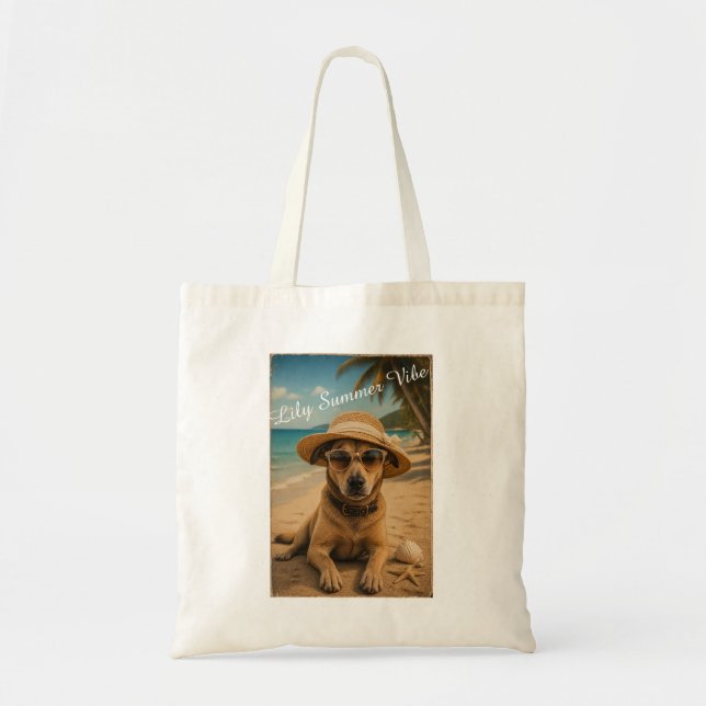 Tote Bag Affiche Rétro de Plage avec Image et Texte Personn (Devant)