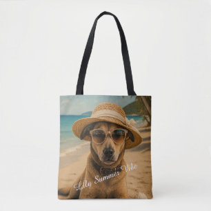 Tote Bag Affiche Rétro de Plage avec Image et Texte Personn