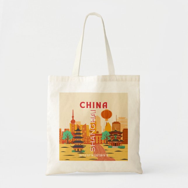 Tote Bag Affiche Rétro Voyage Chine Shanghai (Devant)