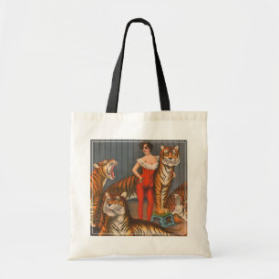 Tote Bag Affiche vintage De Cirque De Femme Avec Six Tigres