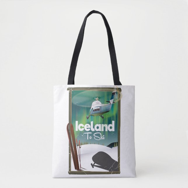 Tote Bag Affiche vintage de ski en Islande (Devant)