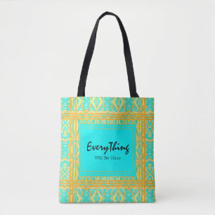 Tote Bag Affirmation Tout ira bien Bleu et Or