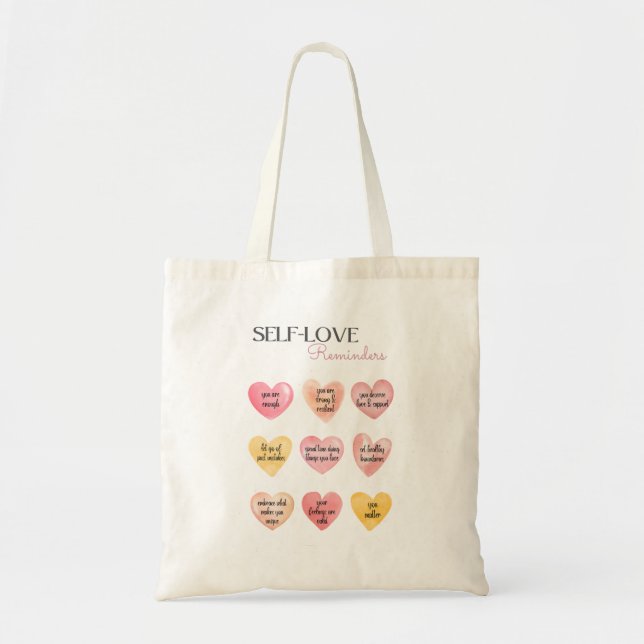 Tote Bag Affirmations positives d'amour-propre Coeurs (Devant)
