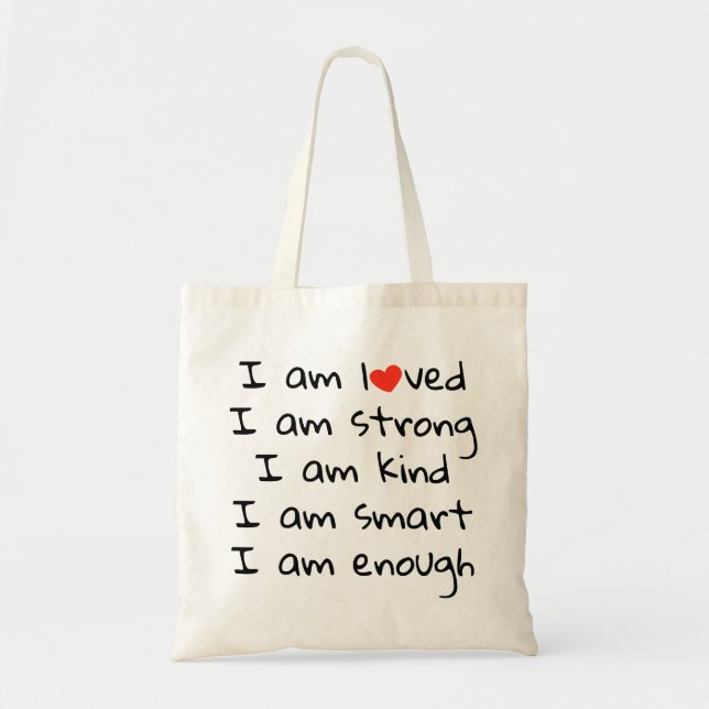 Tote Bag Affirmations Typographie cardiaque Rouge Noir (Devant)