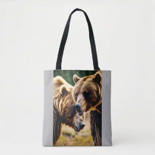 Tote Bag Affrontement Ours Grizzly vs Taureau – Haute Défin