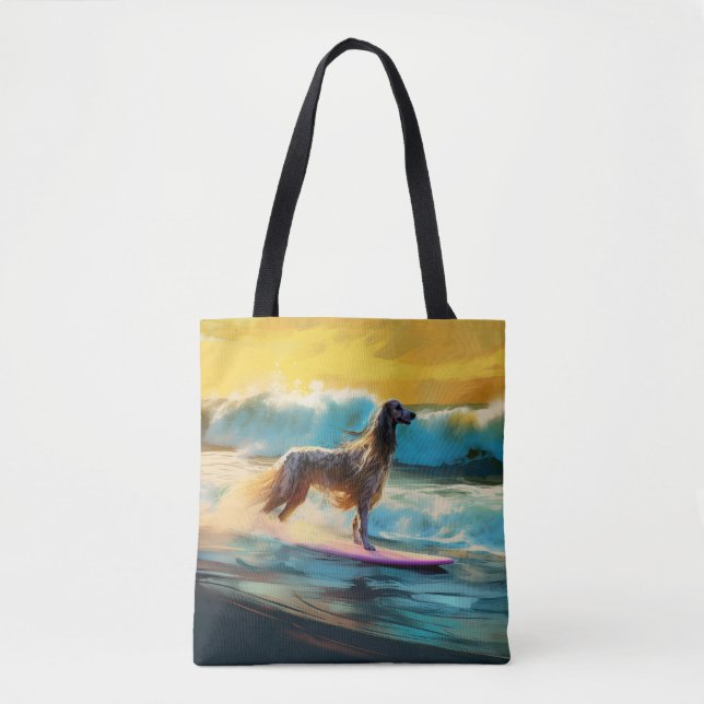 Tote Bag Afghan Hound Beach Surf Peinture (Devant)