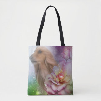 Tote Bag Afghanistan Hound Face Imaginaire Fleurs Chien Art