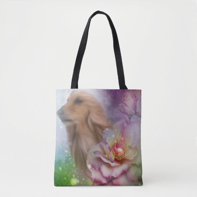 Tote Bag Afghanistan Hound Face Imaginaire Fleurs Chien Art (Devant)