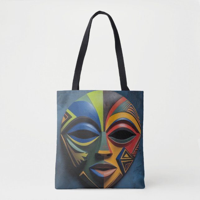 Tote Bag African Tribal Mask Cubism Abstract  (Devant)