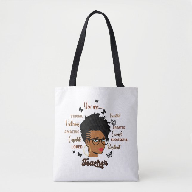 Tote Bag Afro Enseignant Femme noire Enseignante Africaine  (Devant)