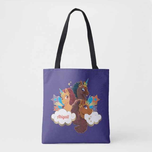Tote Bag Afro Unicorn "Fabriqué en magie" Trio Design (Devant)