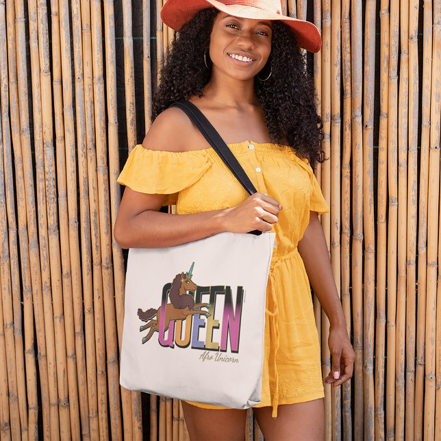 Tote Bag Afro Unicorn Queen Design (Person carrying tote bag)