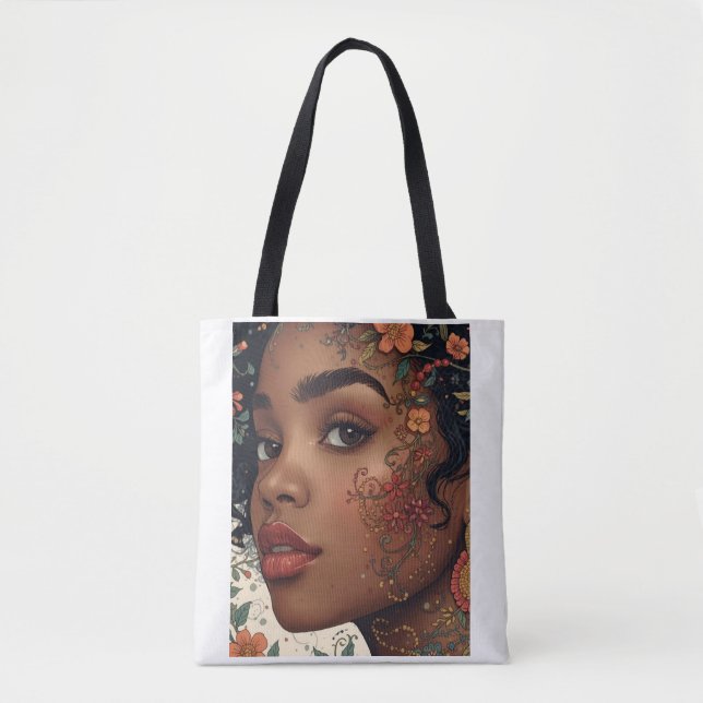 Tote Bag Afrocentric Floral Portrait Tote | Serenity Noire (Devant)