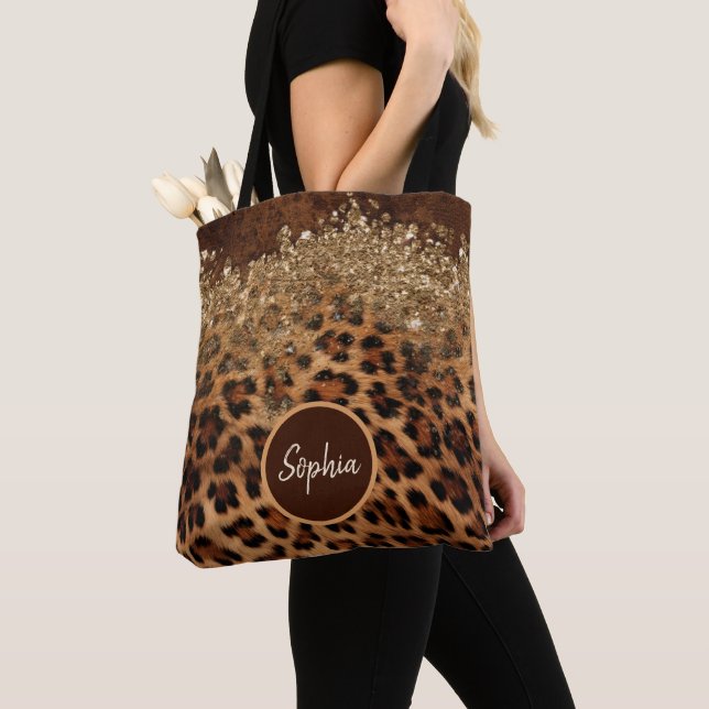 Tote Bag Agate de Parties scintillant de la farine de léopa (De près)