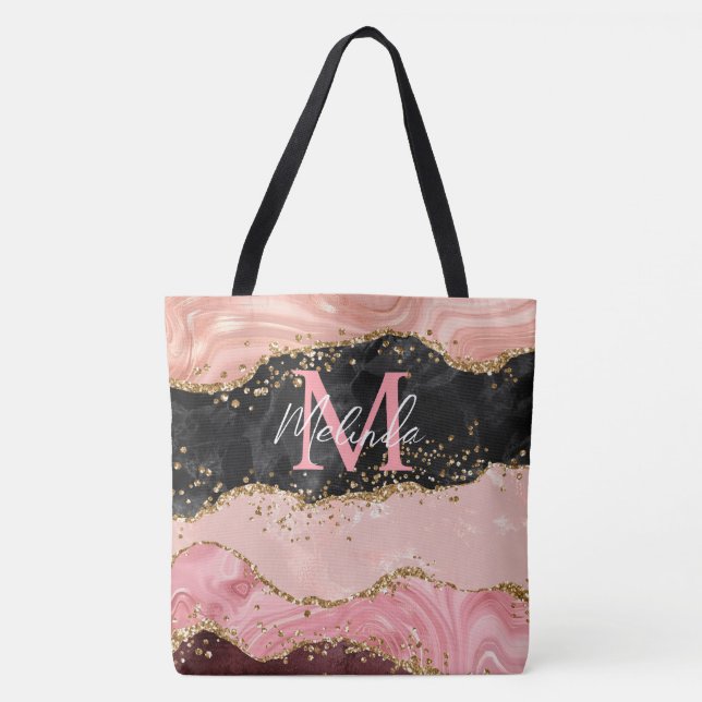 Tote Bag Agate de séquences noir et rose (Devant)