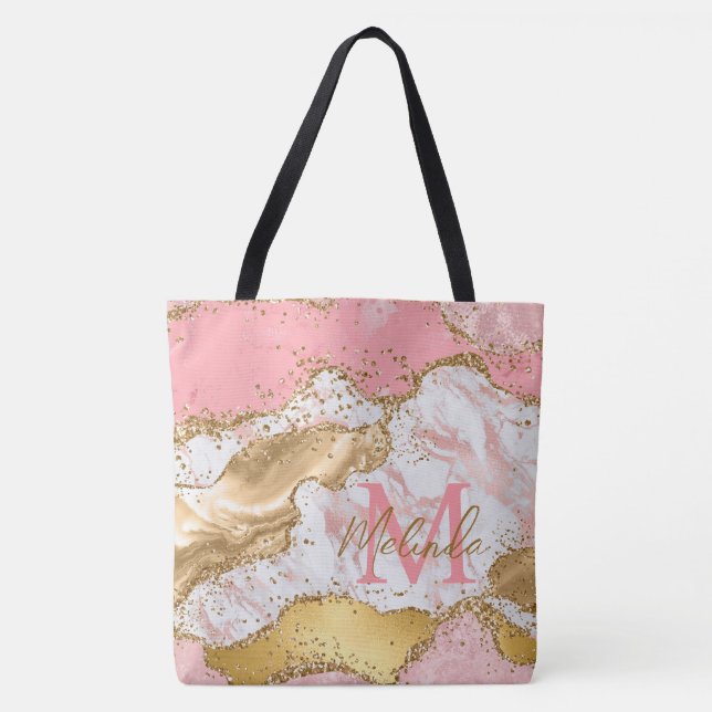 Tote Bag Agate des séquences or et rose (Devant)