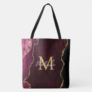 Tote Bag Agate Marbrée Rouge et Or