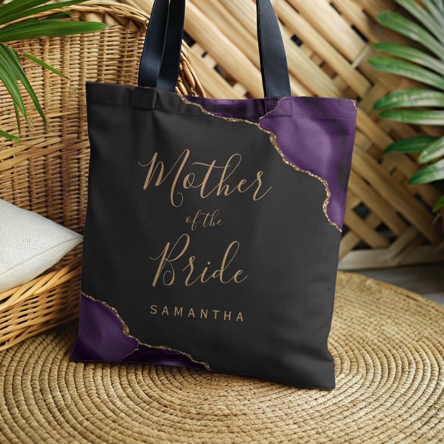 Tote Bag Agate Or Doré Violet Mère de la Mariée Sombre (Créateur téléchargé)