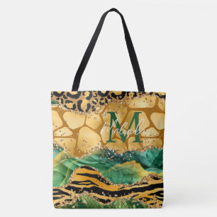 Tote Bag Agate Poster de animal Gold et Green Safari