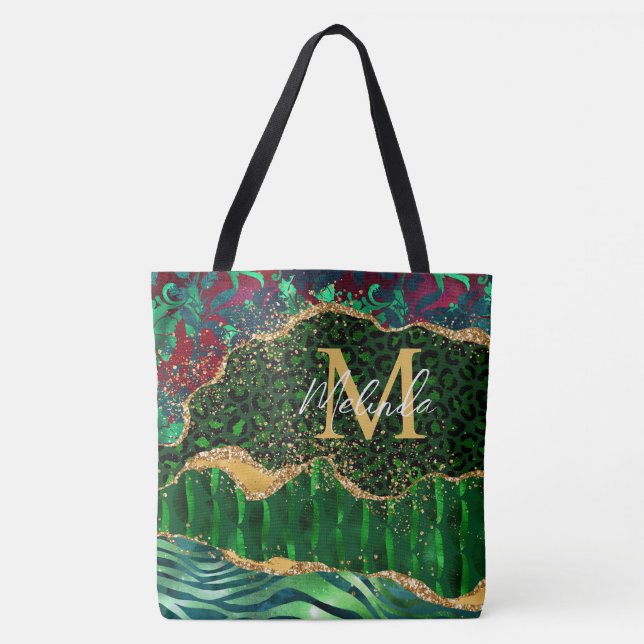 Tote Bag Agate Poster de animal Safari vert (Devant)