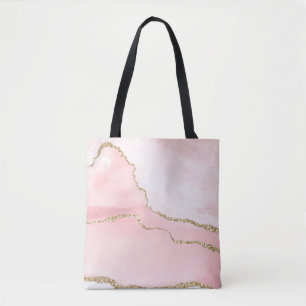 Tote Bag Agate rose vierge avec ruban or Élégant