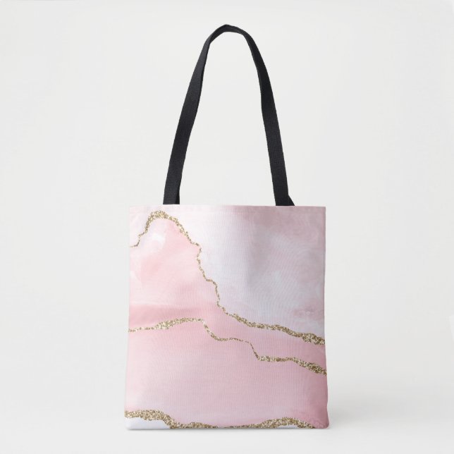 Tote Bag Agate rose vierge avec ruban or Élégant (Devant)