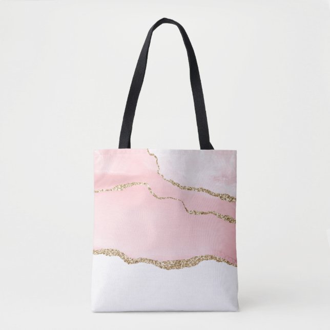 Tote Bag Agate rose vierge avec ruban or Élégant (Devant)